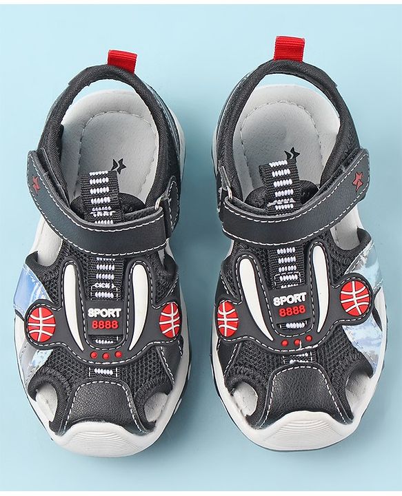 Cute Walk by Babyhug Sandals with Velcro Basketball Theme - Black