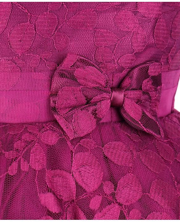 Babyhug  Sleeveless Party  Frock with Leaf Detailing & Bow Applique - Purple