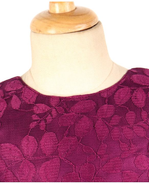 Babyhug  Sleeveless Party  Frock with Leaf Detailing & Bow Applique - Purple