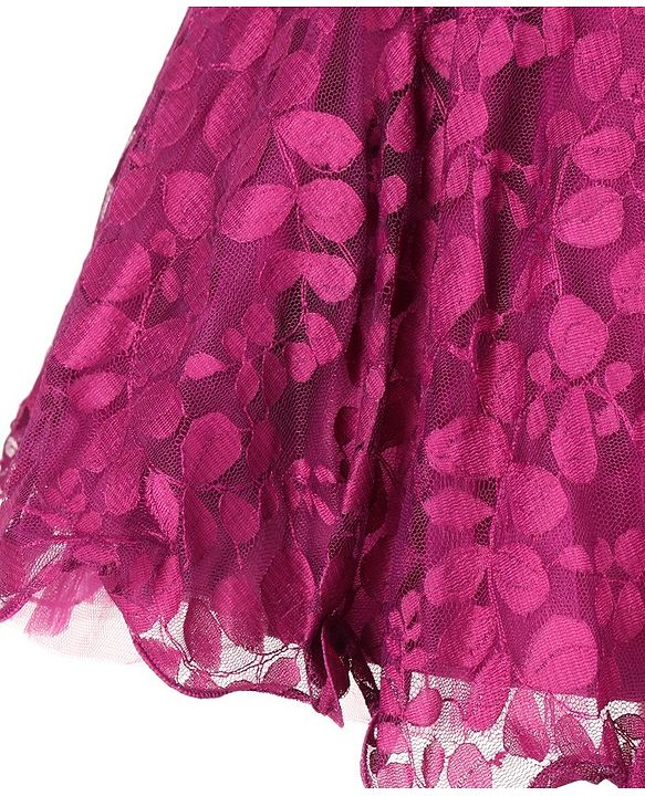 Babyhug  Sleeveless Party  Frock with Leaf Detailing & Bow Applique - Purple