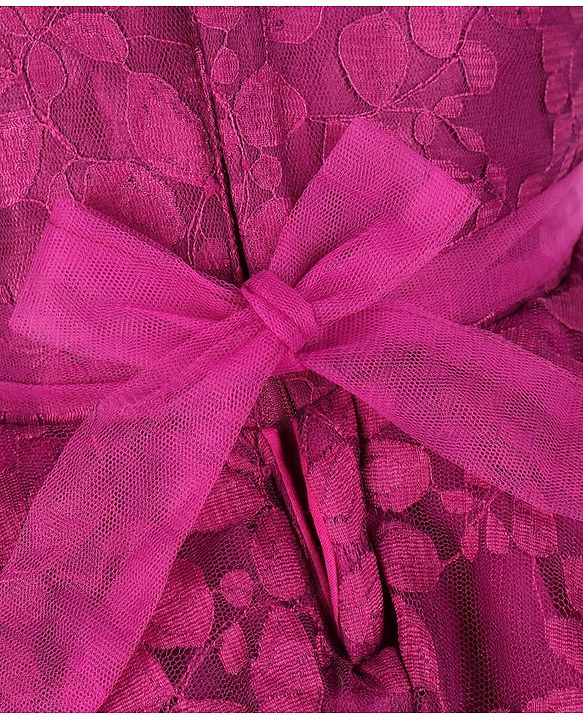 Babyhug  Sleeveless Party  Frock with Leaf Detailing & Bow Applique - Purple