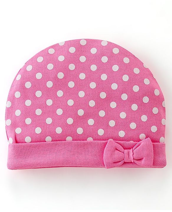 Babyhug 100% Cotton Interlock Knit Caps Polka Dot Print Pack of 2 - Multicolor