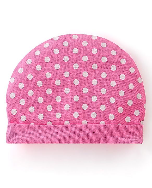 Babyhug 100% Cotton Interlock Knit Caps Polka Dot Print Pack of 2 - Multicolor