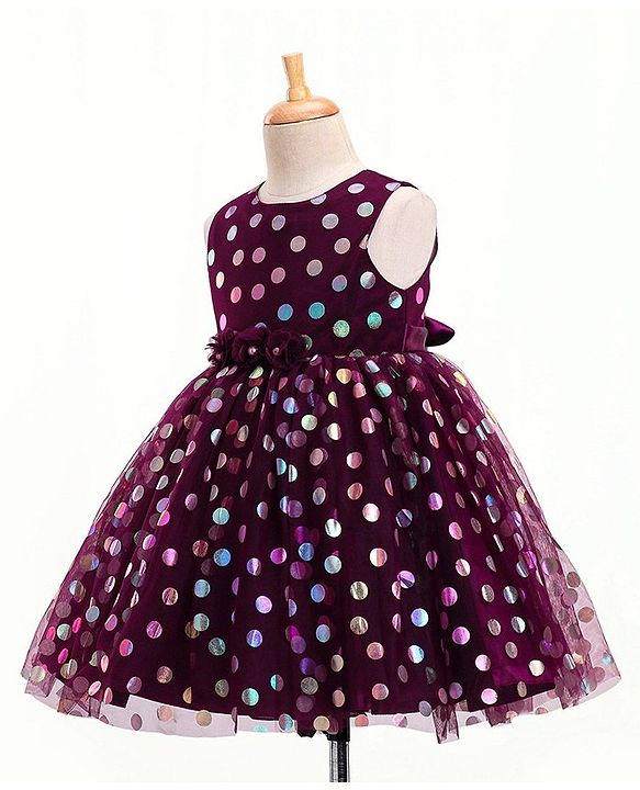 Babyhug Woven Sleeveless Party Frock Polka Dot Foil Print - Wine Maroon