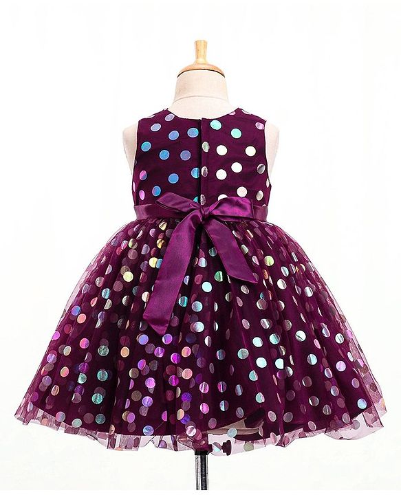 Babyhug Woven Sleeveless Party Frock Polka Dot Foil Print - Wine Maroon