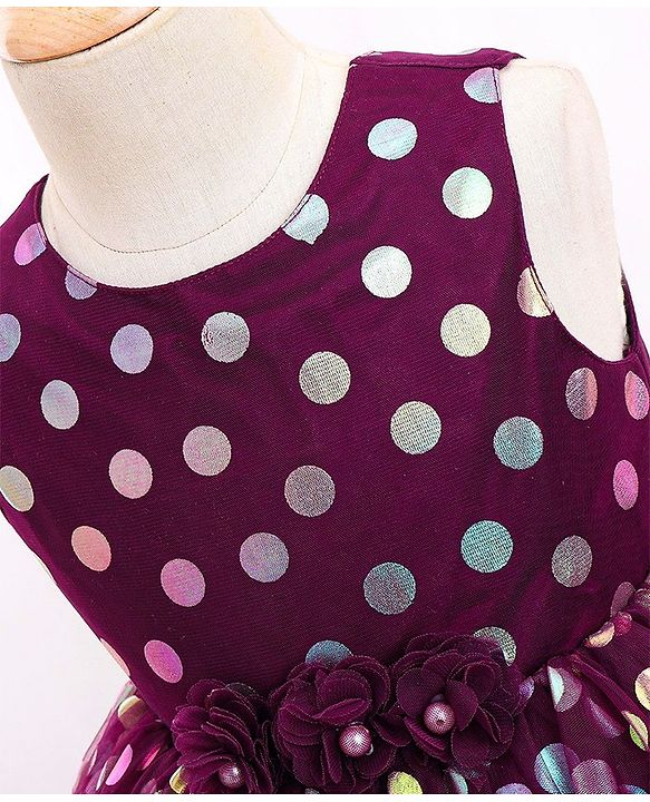 Babyhug Woven Sleeveless Party Frock Polka Dot Foil Print - Wine Maroon