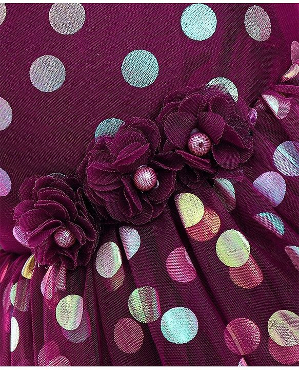 Babyhug Woven Sleeveless Party Frock Polka Dot Foil Print - Wine Maroon