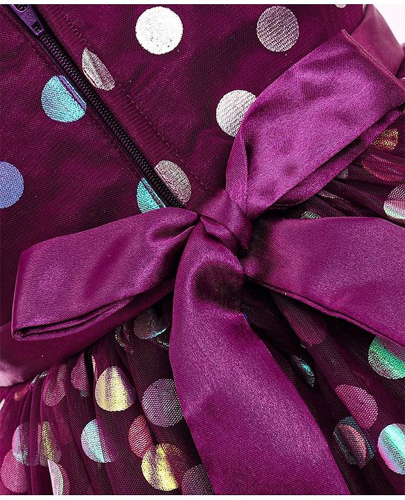Babyhug Woven Sleeveless Party Frock Polka Dot Foil Print - Wine Maroon