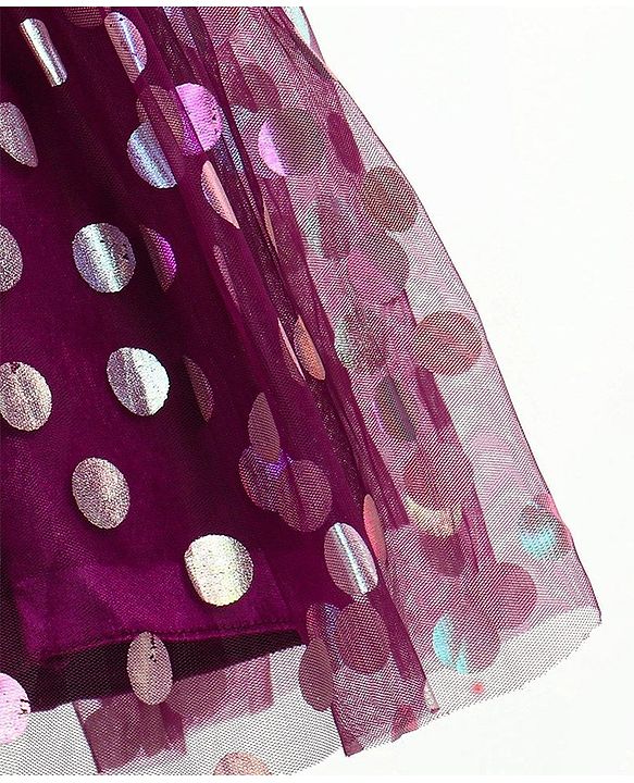 Babyhug Woven Sleeveless Party Frock Polka Dot Foil Print - Wine Maroon