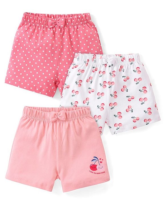 Babyhug Cotton Single Jersey Knit Shorts Polka Dot Print Pack of 3 - Pink Peach & White