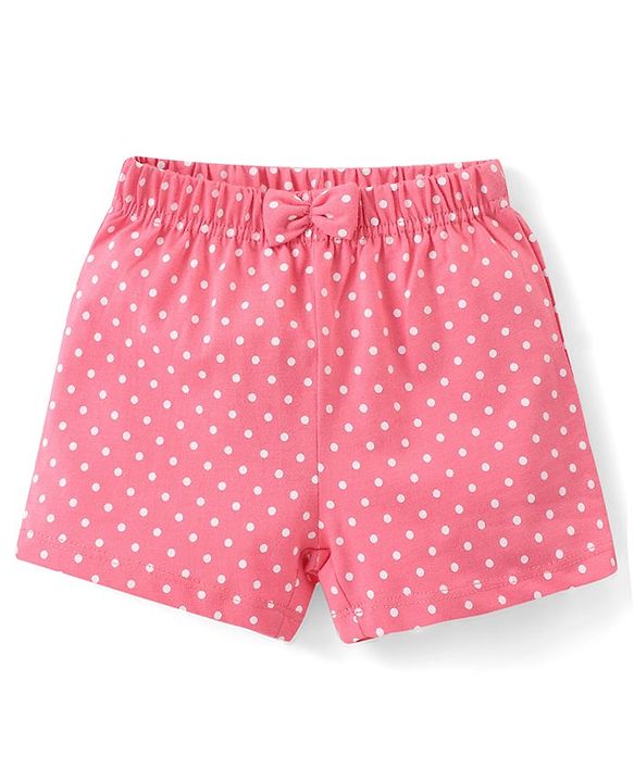 Babyhug Cotton Single Jersey Knit Shorts Polka Dot Print Pack of 3 - Pink Peach & White