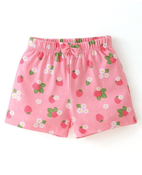 Babyhug Cotton Knit Polka Dots & Berries Printed Shorts Pack of 3 - Pink & Grey