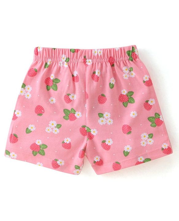 Babyhug Cotton Knit Polka Dots & Berries Printed Shorts Pack of 3 - Pink & Grey