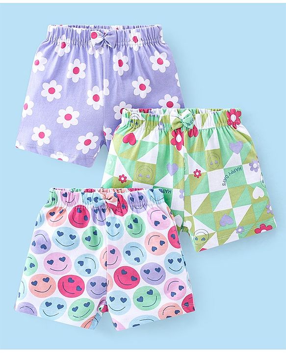 Babyhug Cotton Knit Shorts Floral Print Pack of 3- Multicolor