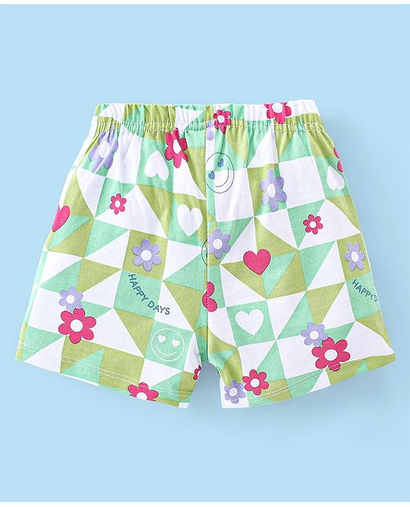 Babyhug Cotton Knit Shorts Floral Print Pack of 3- Multicolor