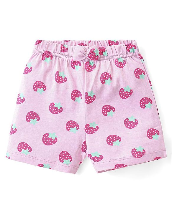 Babyhug Cotton Knit Shorts with Strawberry & Floral Print Bow Applique Pack of 3 -  Multicolour