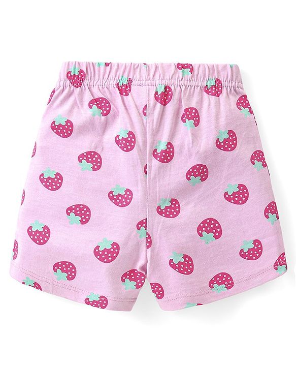 Babyhug Cotton Knit Shorts with Strawberry & Floral Print Bow Applique Pack of 3 -  Multicolour