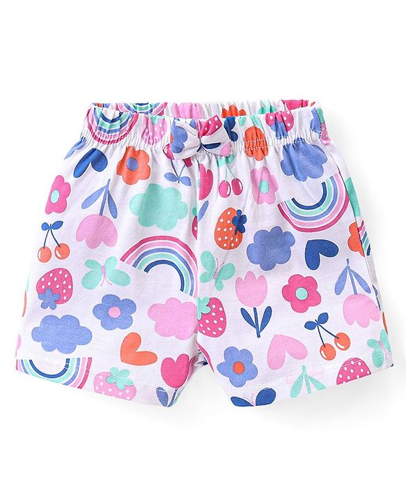 Babyhug Cotton Knit Shorts with Strawberry & Floral Print Bow Applique Pack of 3 -  Multicolour