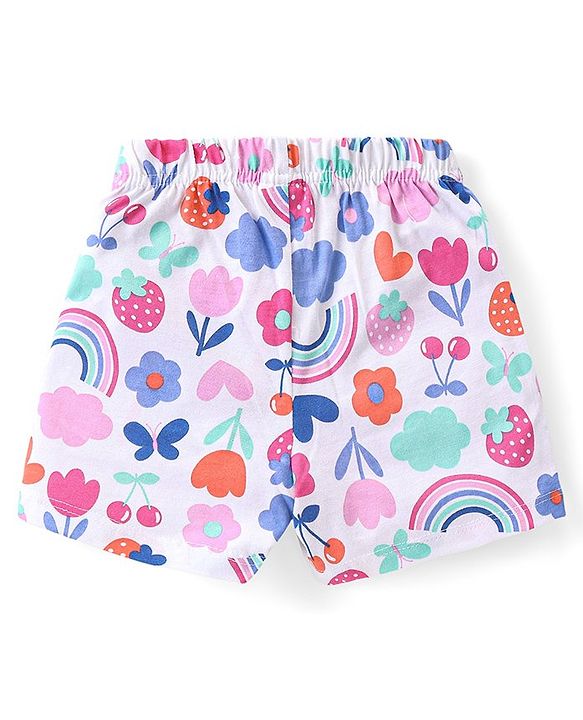 Babyhug Cotton Knit Shorts with Strawberry & Floral Print Bow Applique Pack of 3 -  Multicolour