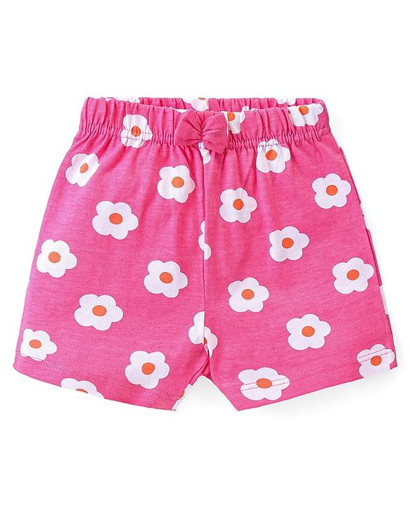 Babyhug Cotton Knit Shorts with Strawberry & Floral Print Bow Applique Pack of 3 -  Multicolour