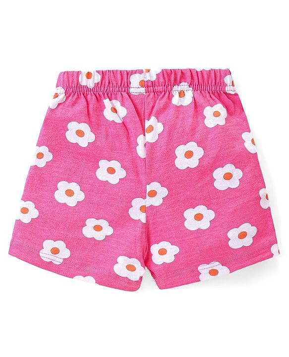 Babyhug Cotton Knit Shorts with Strawberry & Floral Print Bow Applique Pack of 3 -  Multicolour