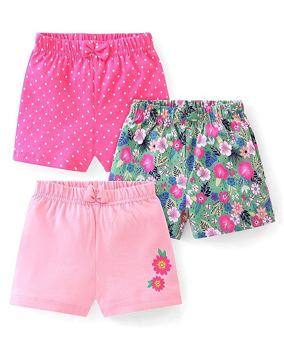 Babyhug Cotton Shorts with Floral Print Pack of 3 - Multicolour