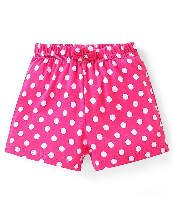 Babyhug Cotton Single Jersey Knit Shorts Polka Dot & Palm Tree Print Pack of 3 - Pink Peach & Yellow
