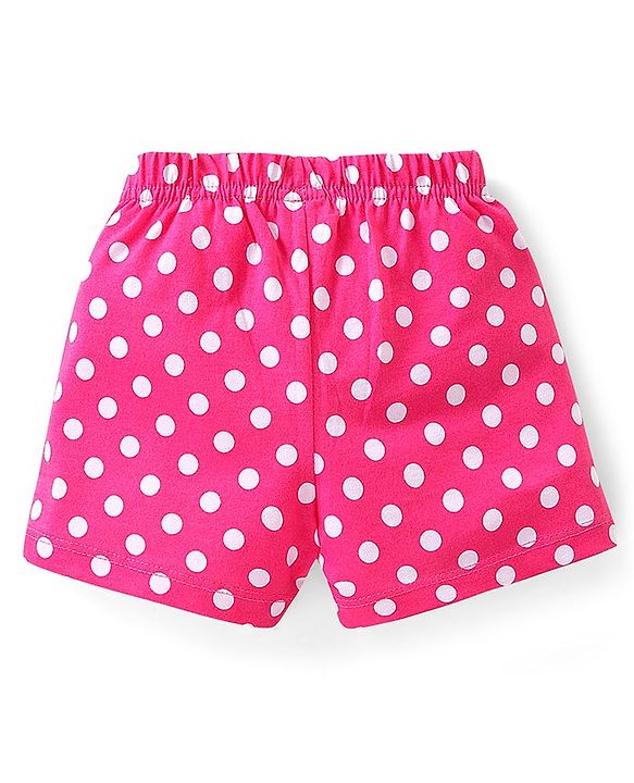 Babyhug Cotton Single Jersey Knit Shorts Polka Dot & Palm Tree Print Pack of 3 - Pink Peach & Yellow