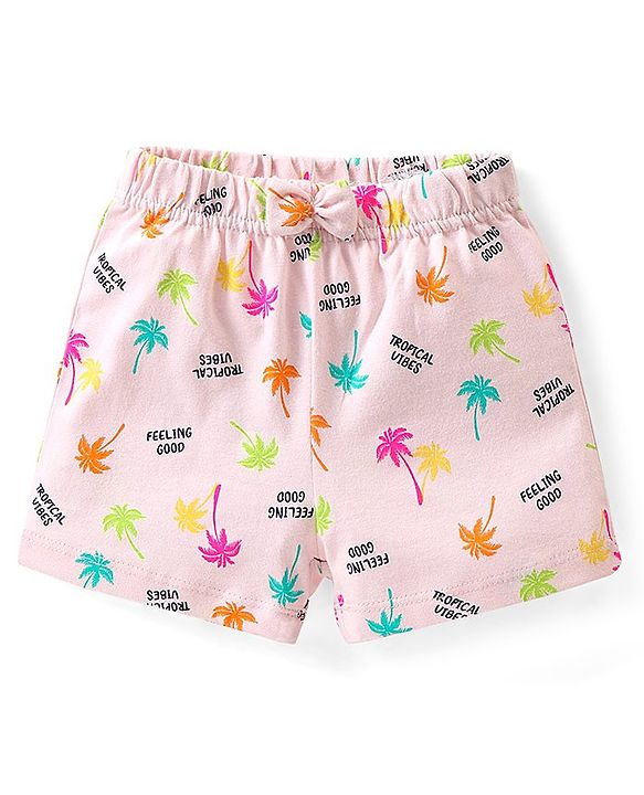 Babyhug Cotton Single Jersey Knit Shorts Polka Dot & Palm Tree Print Pack of 3 - Pink Peach & Yellow