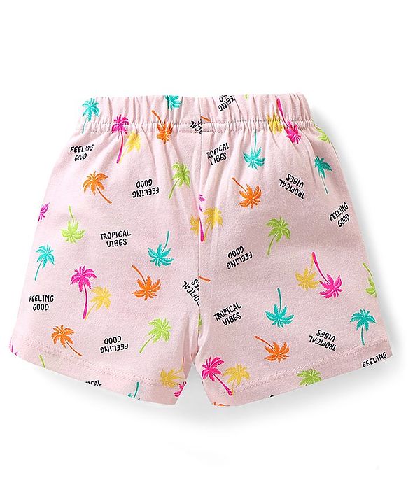 Babyhug Cotton Single Jersey Knit Shorts Polka Dot & Palm Tree Print Pack of 3 - Pink Peach & Yellow
