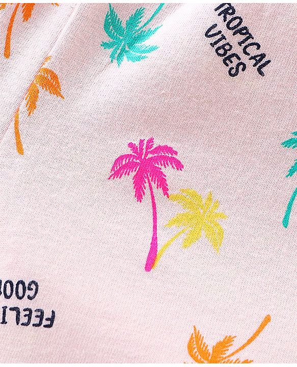 Babyhug Cotton Single Jersey Knit Shorts Polka Dot & Palm Tree Print Pack of 3 - Pink Peach & Yellow