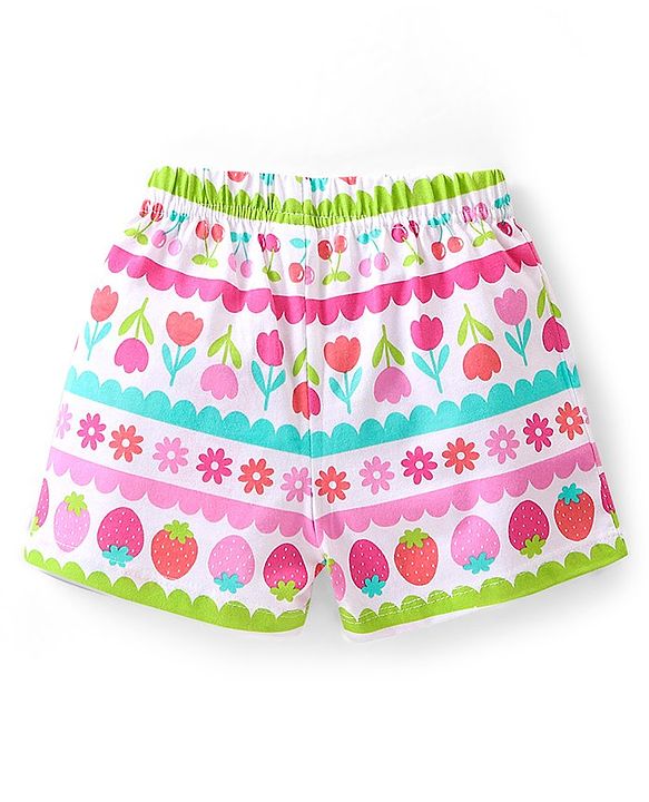 Babyhug Cotton Knit   Shorts Floral & Strawberry Print  Bow Applique Pack of 3 -  Multicolour