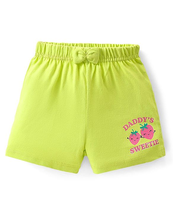 Babyhug Cotton Knit   Shorts Floral & Strawberry Print  Bow Applique Pack of 3 -  Multicolour