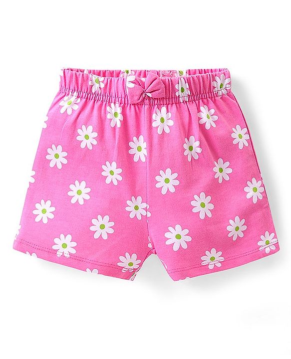 Babyhug Cotton Knit   Shorts Floral & Strawberry Print  Bow Applique Pack of 3 -  Multicolour