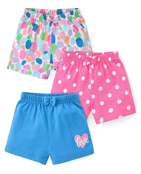 Babyhug Cotton Knit Shorts Polka Dot Print Pack of 3 - Multicolour