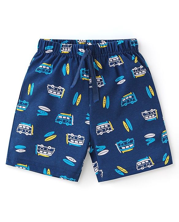 Babyhug Cotton Knit Shorts Beach Print Pack of 3 - Yellow Blue & Green