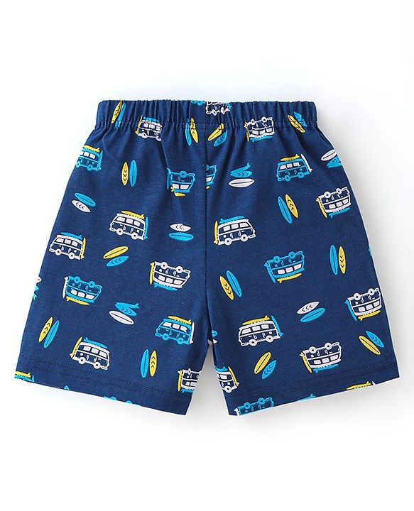 Babyhug Cotton Knit Shorts Beach Print Pack of 3 - Yellow Blue & Green