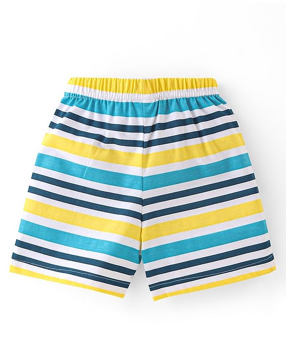 Babyhug Cotton Knit Shorts Beach Print Pack of 3 - Yellow Blue & Green