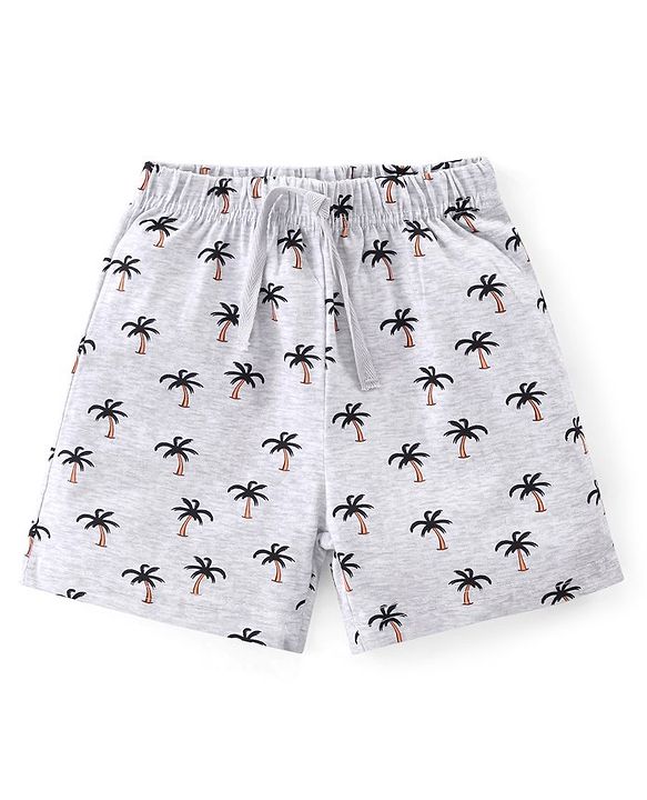 Babyhug Cotton Single Jersey Knit Knee Length Shorts Tropical Theme Pack Of 3 - White Green & Blue
