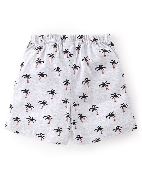 Babyhug Cotton Single Jersey Knit Knee Length Shorts Tropical Theme Pack Of 3 - White Green & Blue