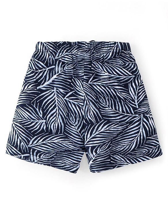 Babyhug Cotton Single Jersey Knit Knee Length Shorts Tropical Theme Pack Of 3 - White Green & Blue