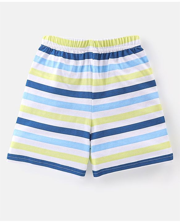 Babyhug Cotton Single Jersey Knit Shorts Striped & Camouflage Print Pack Of 3 - Blue White & Green
