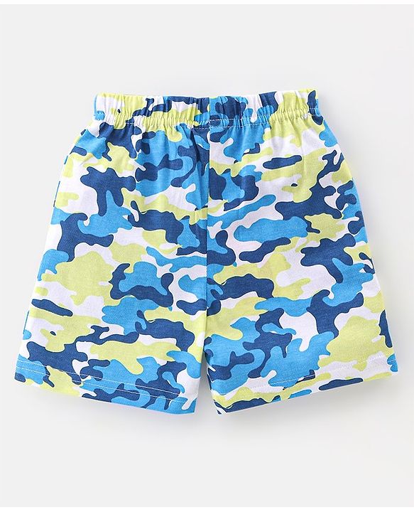 Babyhug Cotton Single Jersey Knit Shorts Striped & Camouflage Print Pack Of 3 - Blue White & Green