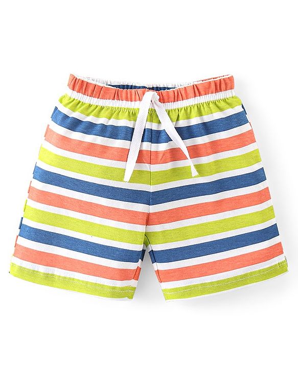 Babyhug Cotton Knit Knee Length Striped Shorts Tropical Camo Print Pack of 3 - Multicolour