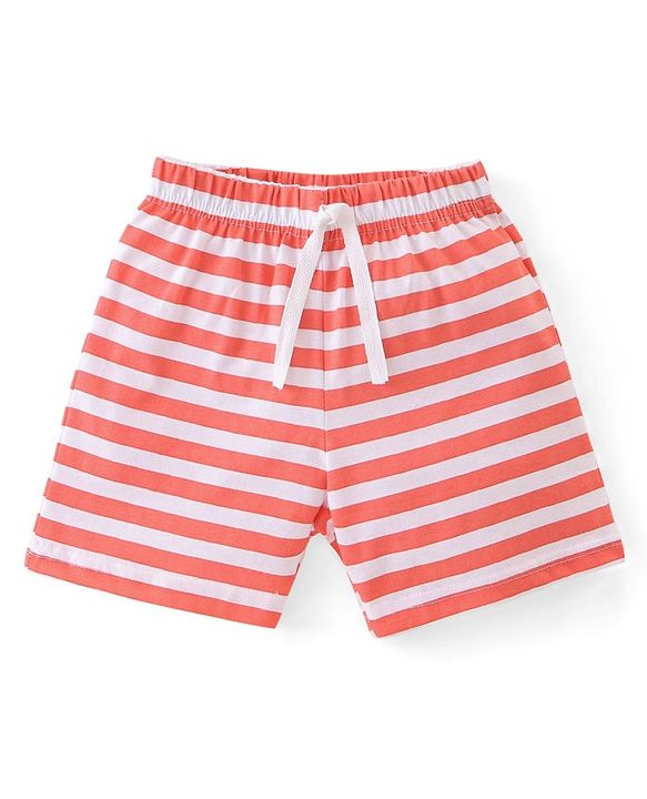 Babyhug Cotton Single Jersey Knit Shorts Stripes & Fox Print Pack Of 3 - Blue White & Orange