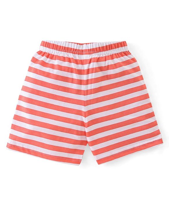 Babyhug Cotton Single Jersey Knit Shorts Stripes & Fox Print Pack Of 3 - Blue White & Orange