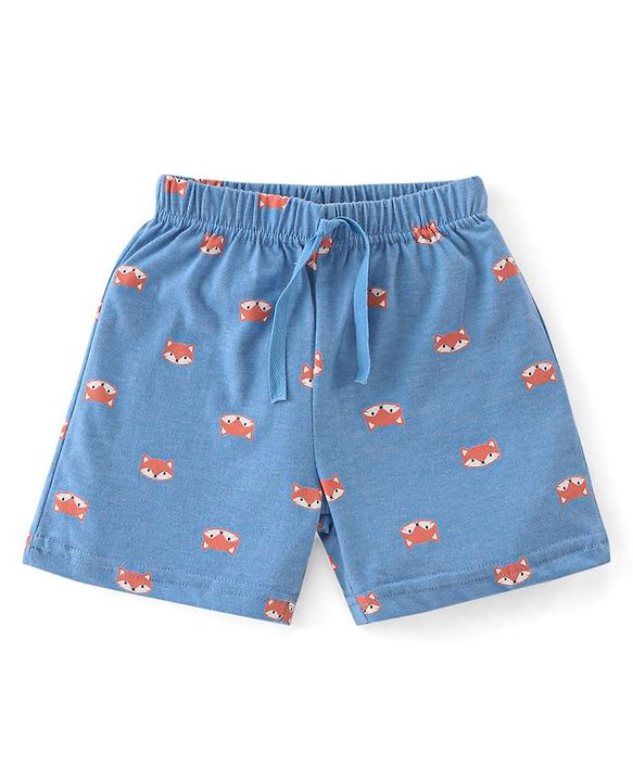 Babyhug Cotton Single Jersey Knit Shorts Stripes & Fox Print Pack Of 3 - Blue White & Orange