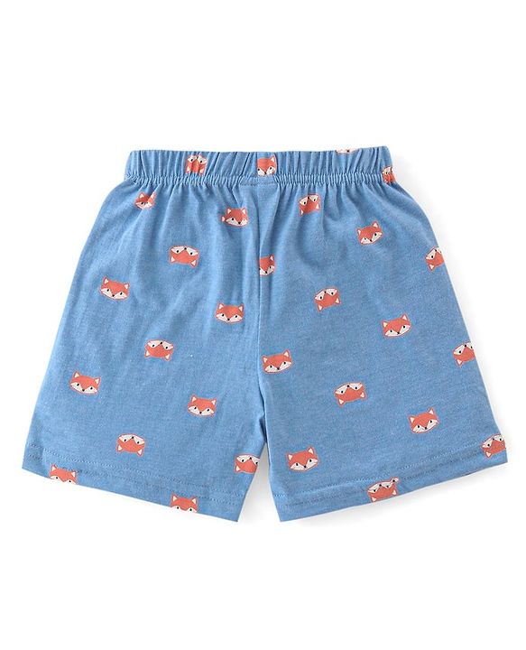 Babyhug Cotton Single Jersey Knit Shorts Stripes & Fox Print Pack Of 3 - Blue White & Orange