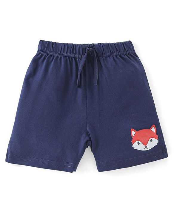 Babyhug Cotton Single Jersey Knit Shorts Stripes & Fox Print Pack Of 3 - Blue White & Orange