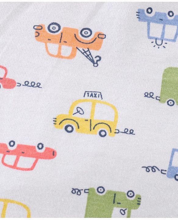 Babyhug Cotton Knit Shorts Stripes & Cars Print - Blue White & Yellow